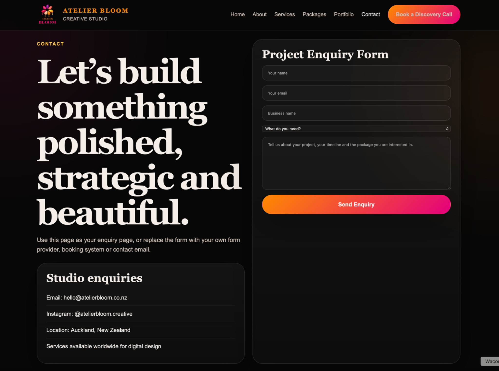 Atelier Bloom contact form design