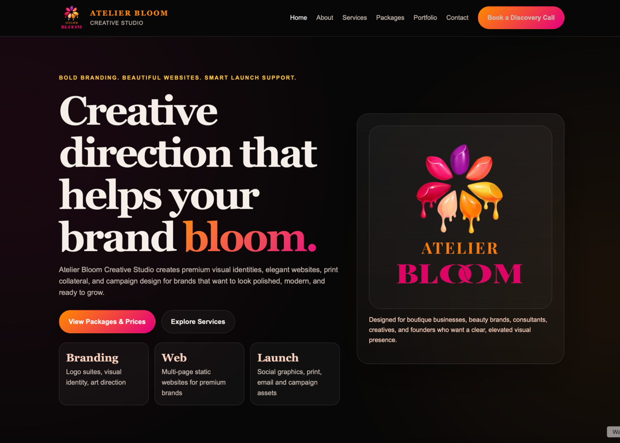 Atelier Bloom homepage design