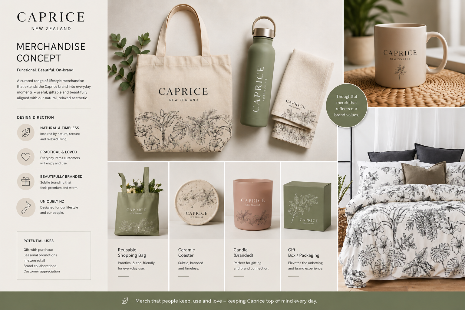 Caprice New Zealand merchandise concept board