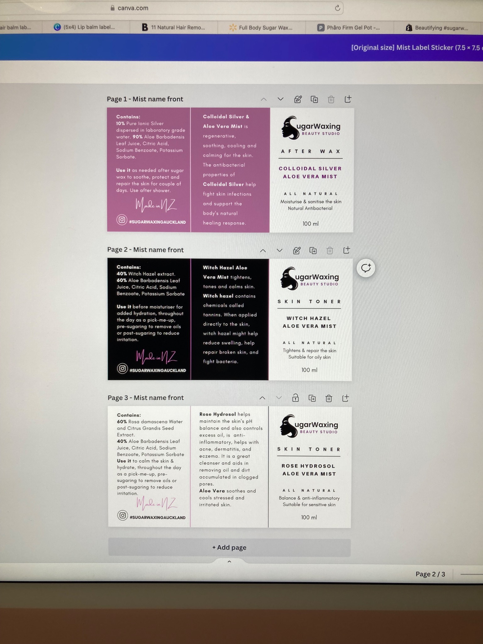 Mist label sticker design options in Canva