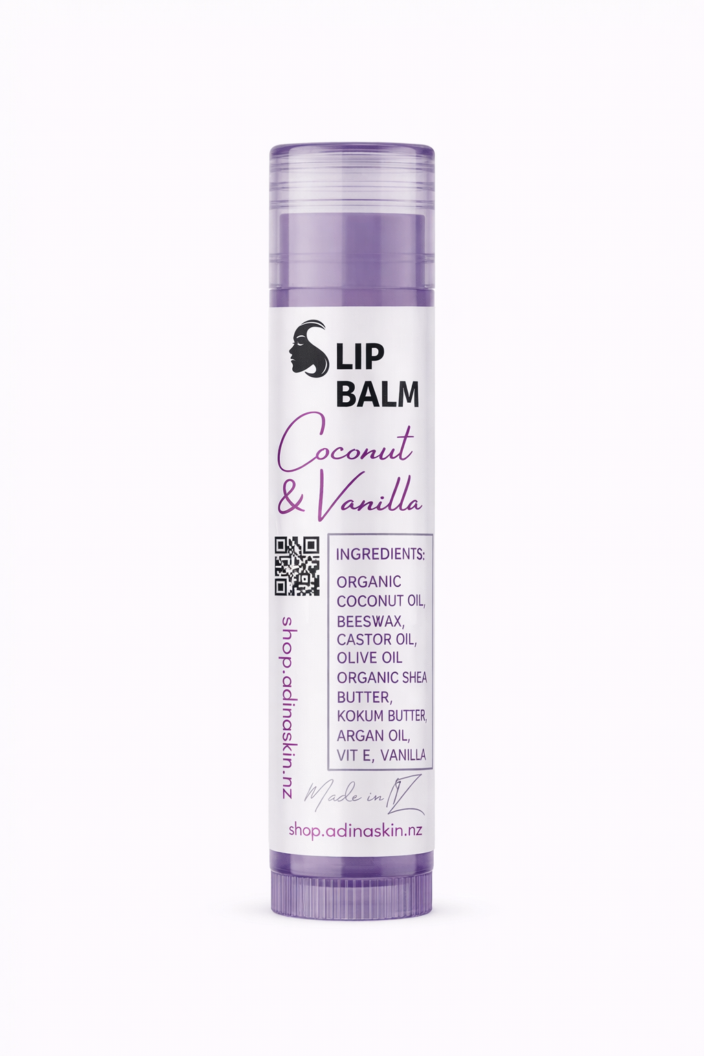 Adina Skin coconut and vanilla lip balm packaging mockup