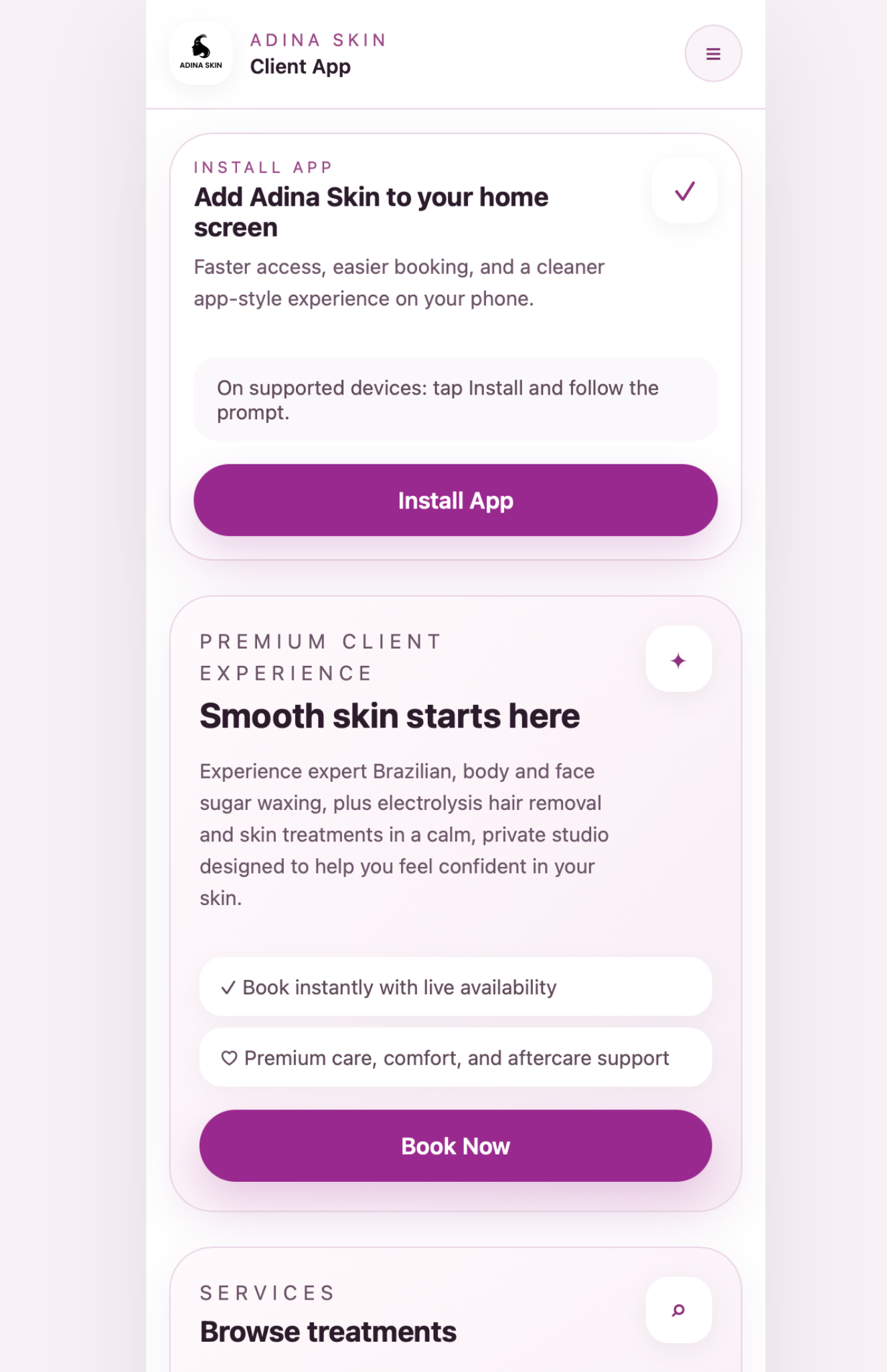 Adina Skin app style interface mobile snapshot